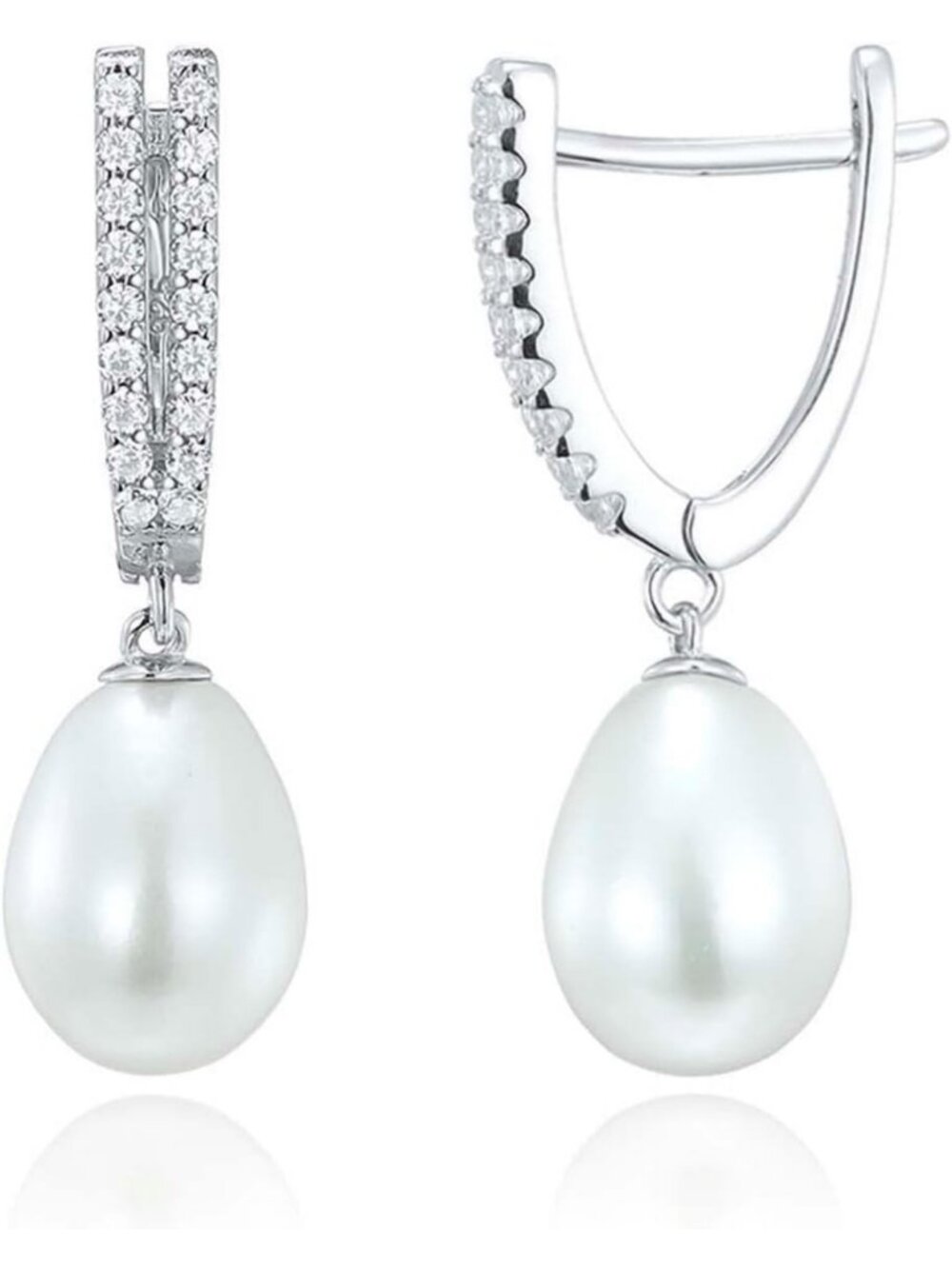 Natural Pearl Sterling Silver Stud Earrings | Genuine Pearl & CZ Fashion Jewelry